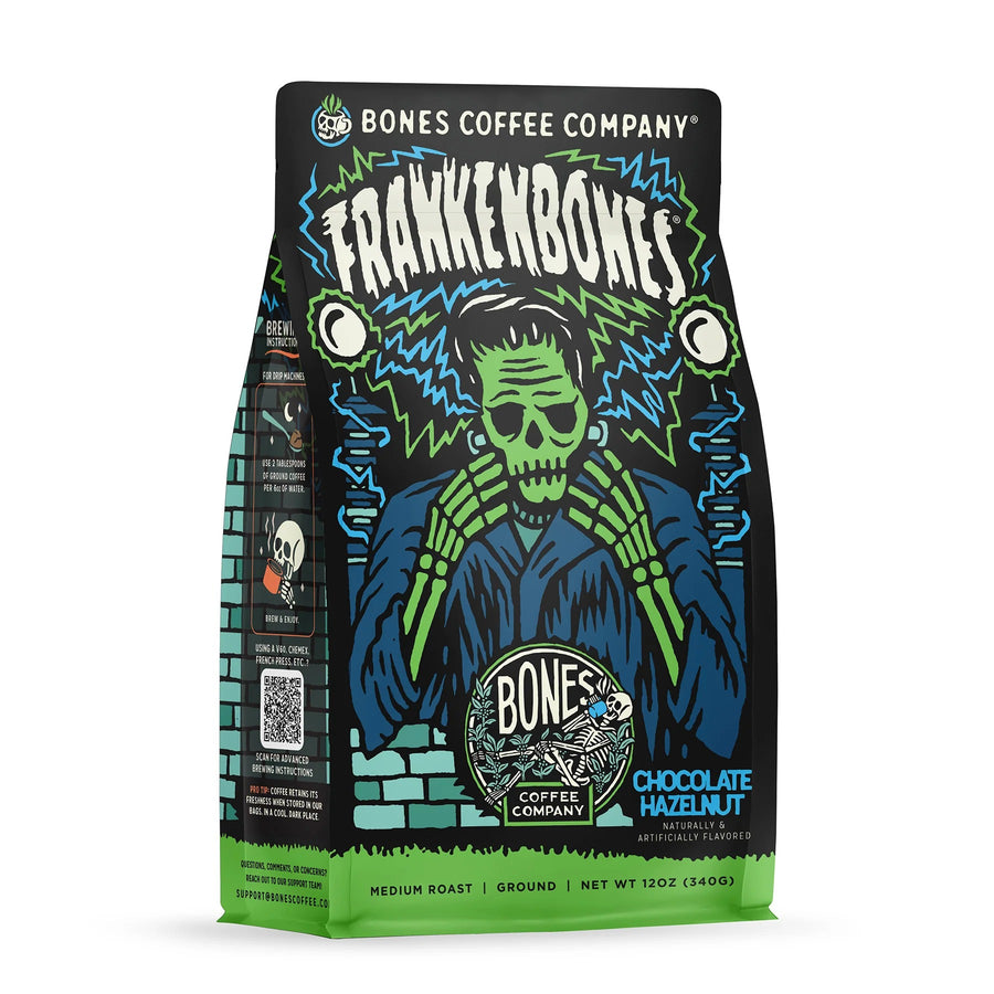 Frankenbones coffee bag artwork, reference image