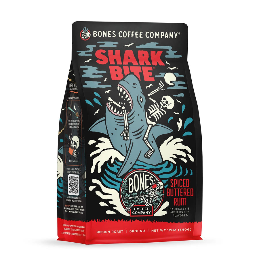 Shark Bite coffee bag artwork, reference image