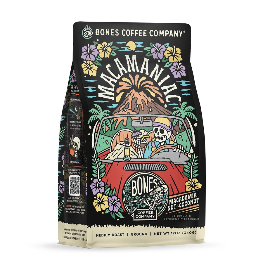 Macamaniac coffee bag artwork, reference image