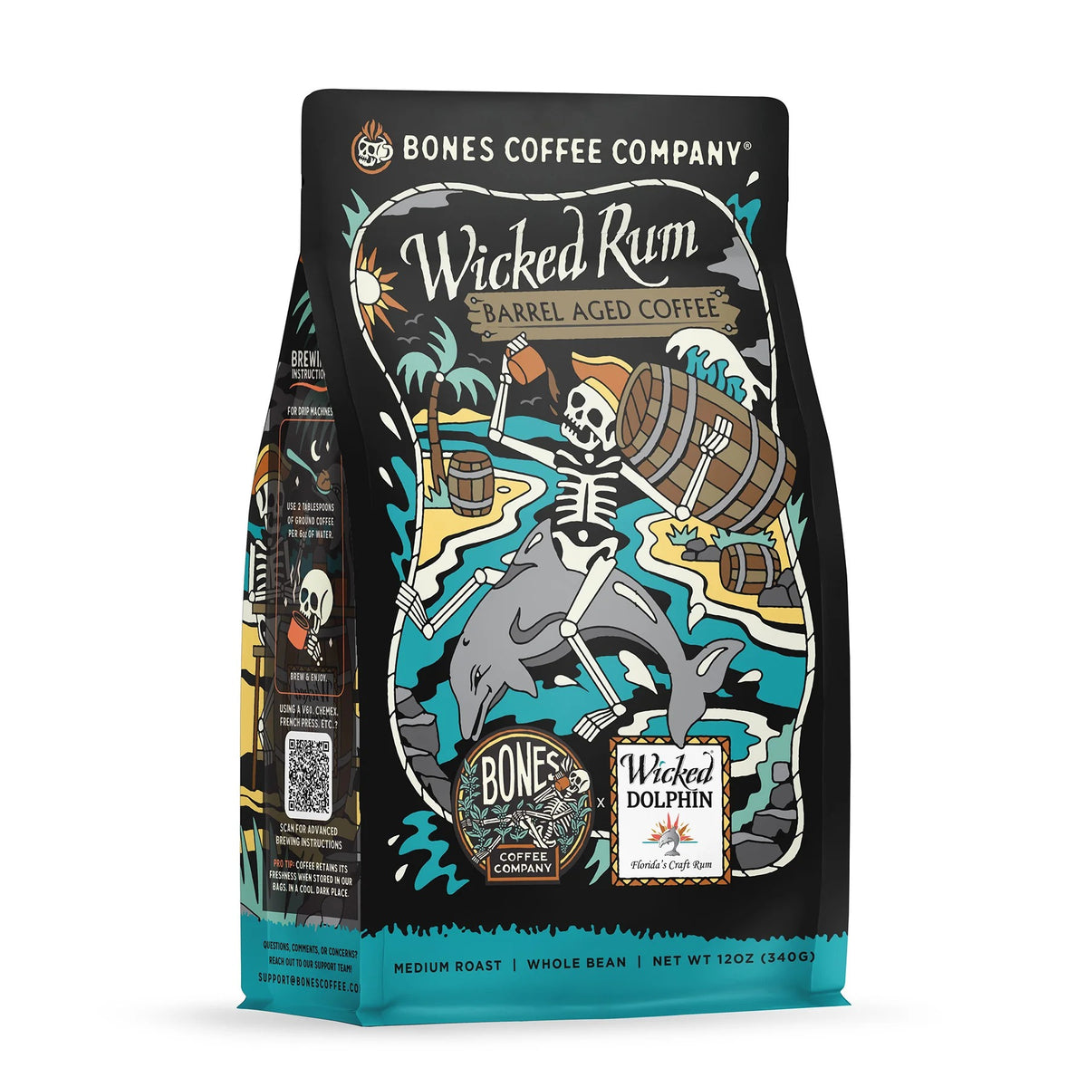 Wicked Rum Barrel-Aged Coffee coffee bag artwork, reference image